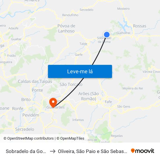 Sobradelo da Goma to Oliveira, São Paio e São Sebastião map