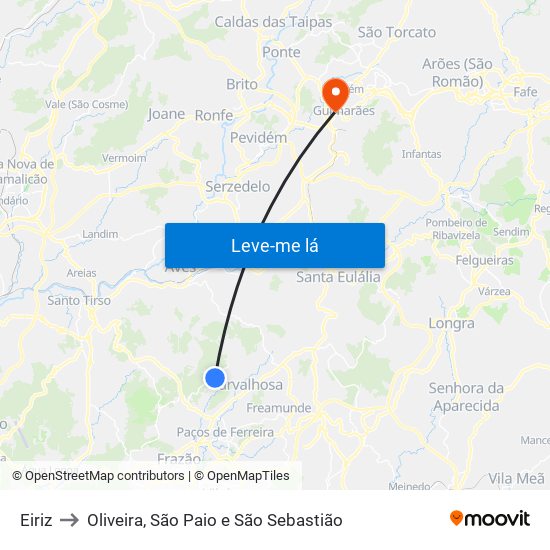 Eiriz to Oliveira, São Paio e São Sebastião map