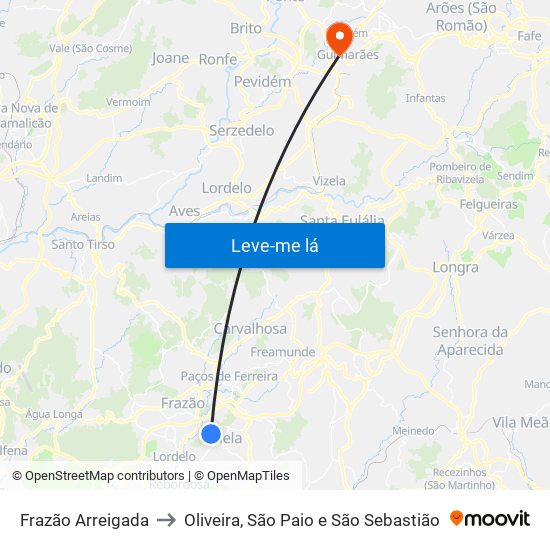 Frazão Arreigada to Oliveira, São Paio e São Sebastião map