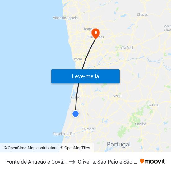 Fonte de Angeão e Covão do Lobo to Oliveira, São Paio e São Sebastião map