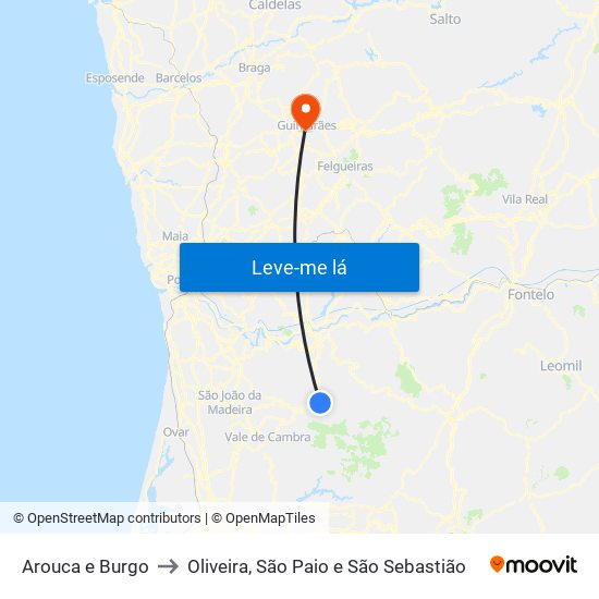 Arouca e Burgo to Oliveira, São Paio e São Sebastião map