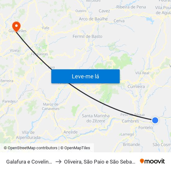 Galafura e Covelinhas to Oliveira, São Paio e São Sebastião map
