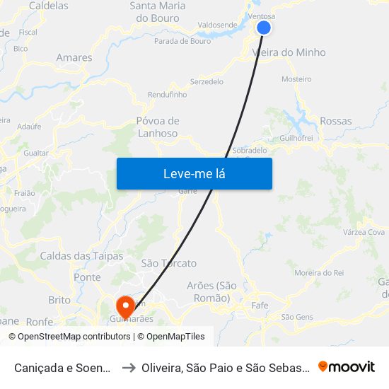 Caniçada e Soengas to Oliveira, São Paio e São Sebastião map