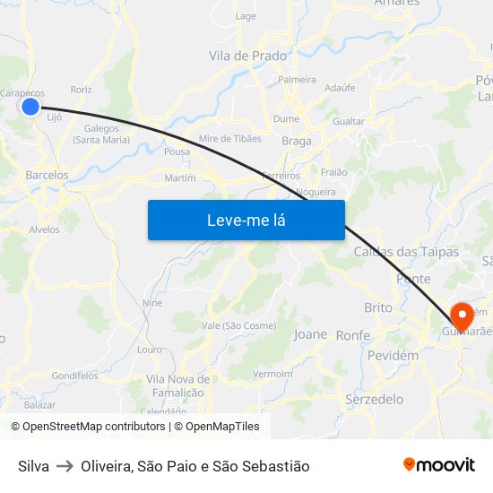 Silva to Oliveira, São Paio e São Sebastião map