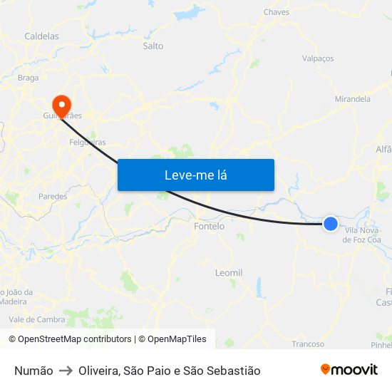 Numão to Oliveira, São Paio e São Sebastião map