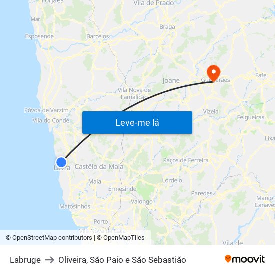 Labruge to Oliveira, São Paio e São Sebastião map