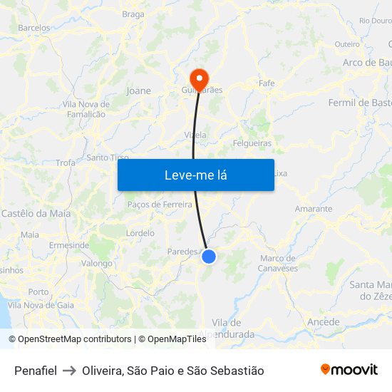 Penafiel to Oliveira, São Paio e São Sebastião map