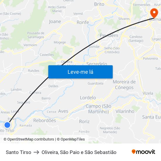 Santo Tirso to Oliveira, São Paio e São Sebastião map