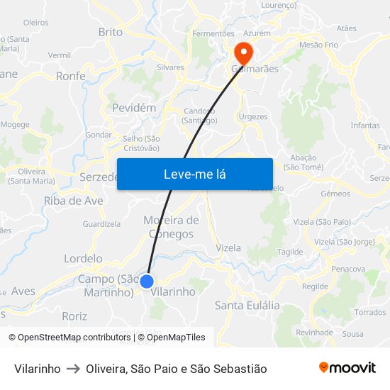 Vilarinho to Oliveira, São Paio e São Sebastião map