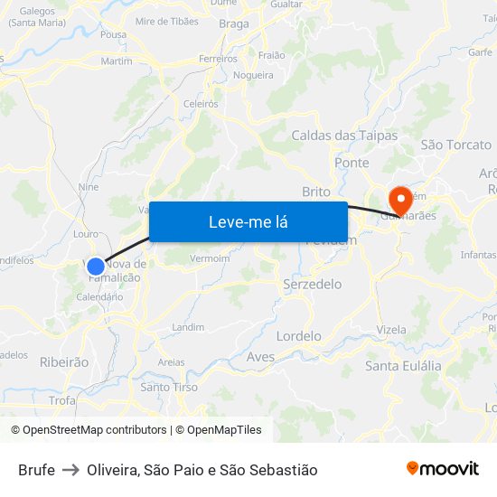 Brufe to Oliveira, São Paio e São Sebastião map