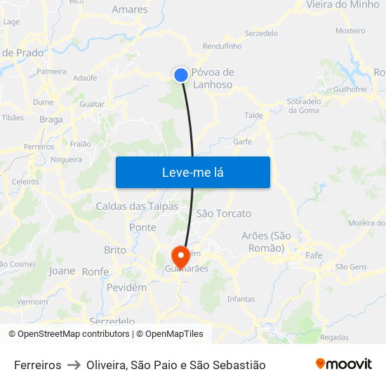 Ferreiros to Oliveira, São Paio e São Sebastião map