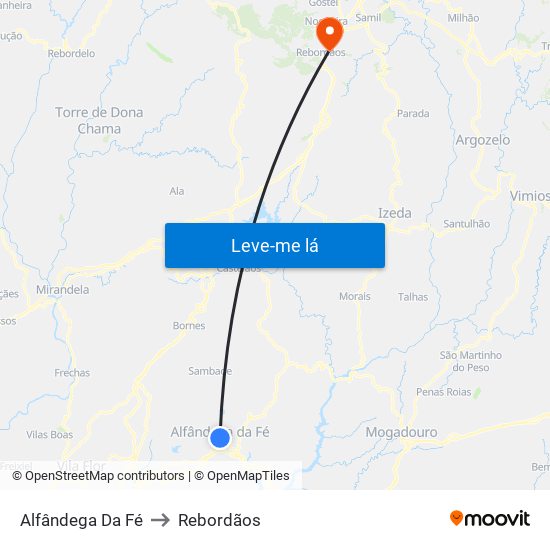 Alfândega Da Fé to Rebordãos map