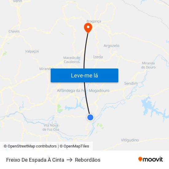 Freixo De Espada À Cinta to Rebordãos map