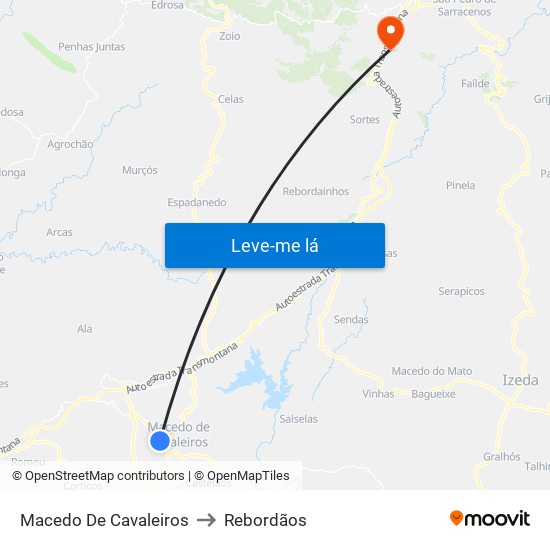 Macedo De Cavaleiros to Rebordãos map