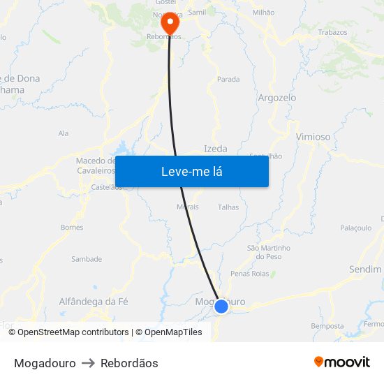 Mogadouro to Rebordãos map