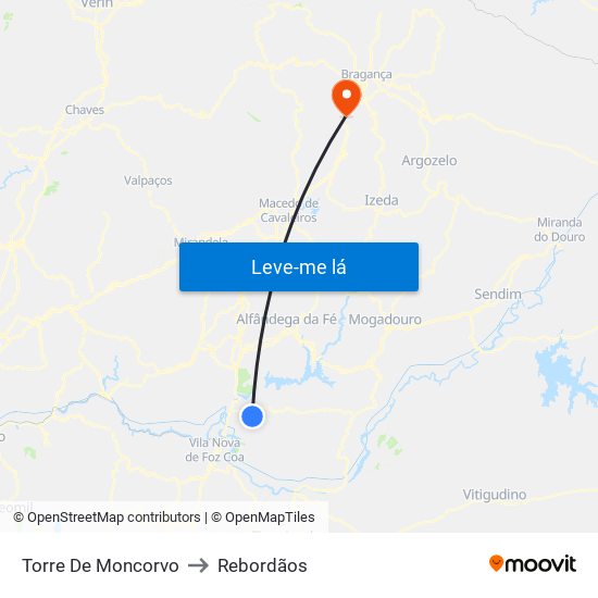 Torre De Moncorvo to Rebordãos map