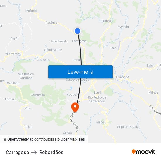 Carragosa to Rebordãos map