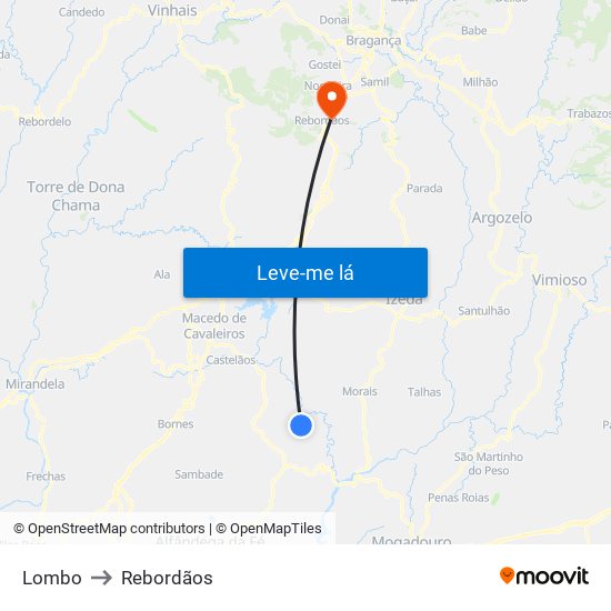 Lombo to Rebordãos map