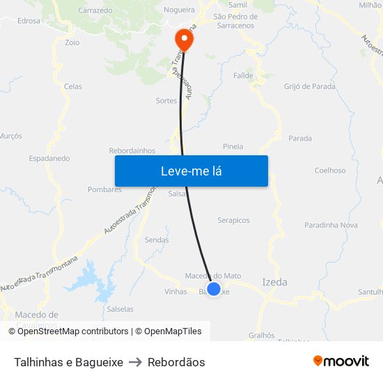 Talhinhas e Bagueixe to Rebordãos map