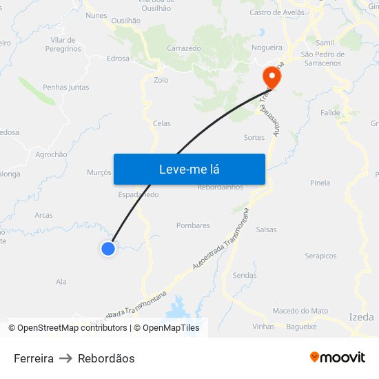 Ferreira to Rebordãos map