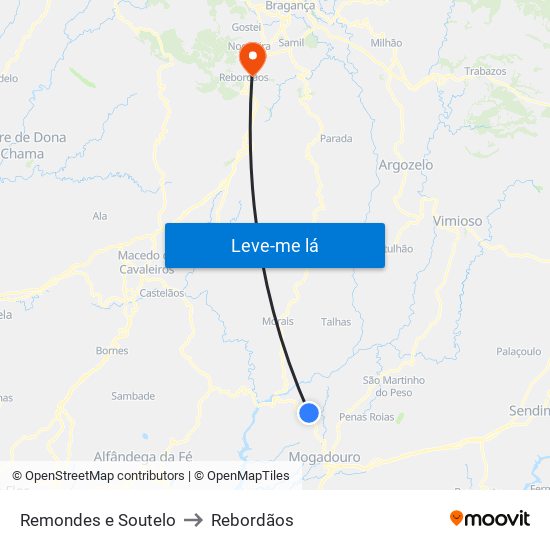 Remondes e Soutelo to Rebordãos map