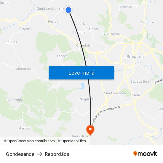 Gondesende to Rebordãos map