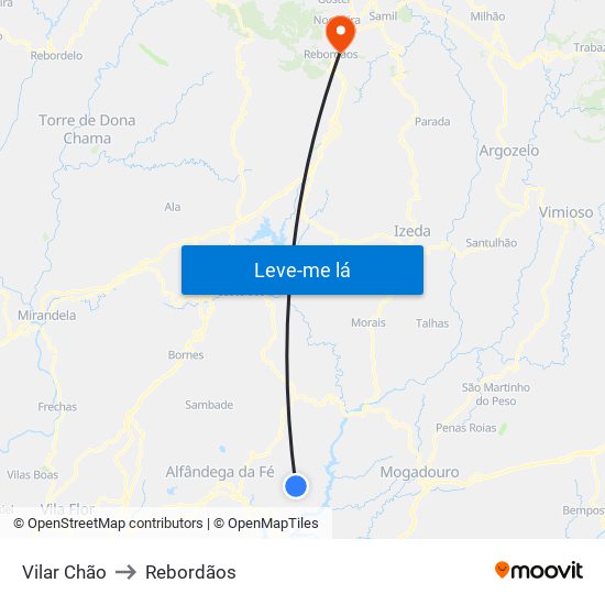 Vilar Chão to Rebordãos map