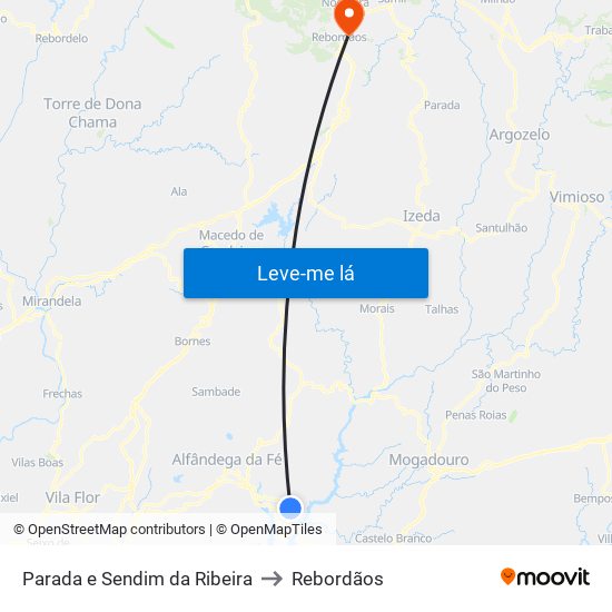 Parada e Sendim da Ribeira to Rebordãos map