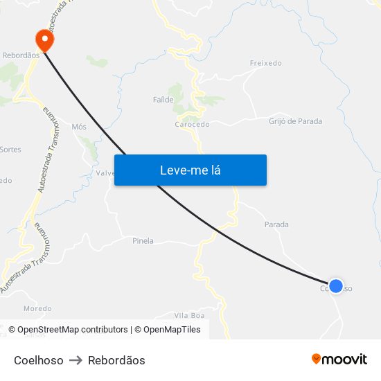 Coelhoso to Rebordãos map
