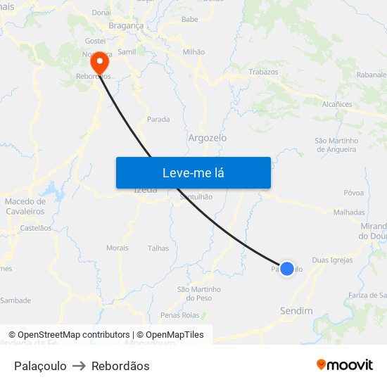 Palaçoulo to Rebordãos map