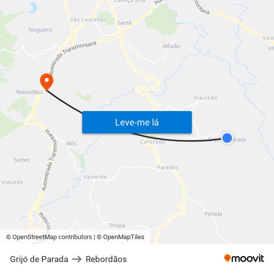 Grijó de Parada to Rebordãos map