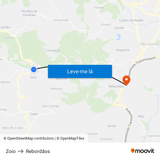 Zoio to Rebordãos map