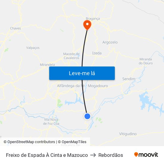 Freixo de Espada À Cinta e Mazouco to Rebordãos map