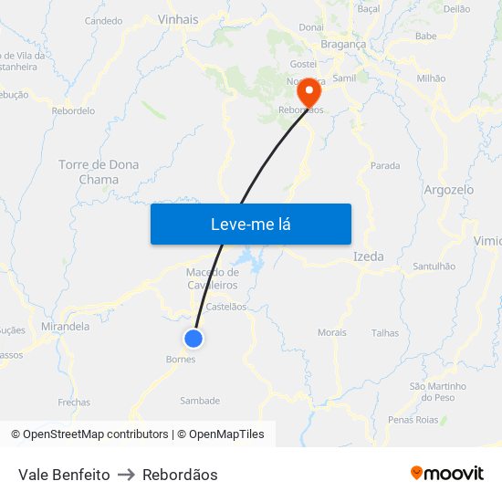 Vale Benfeito to Rebordãos map