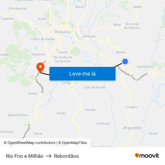 Rio Frio e Milhão to Rebordãos map