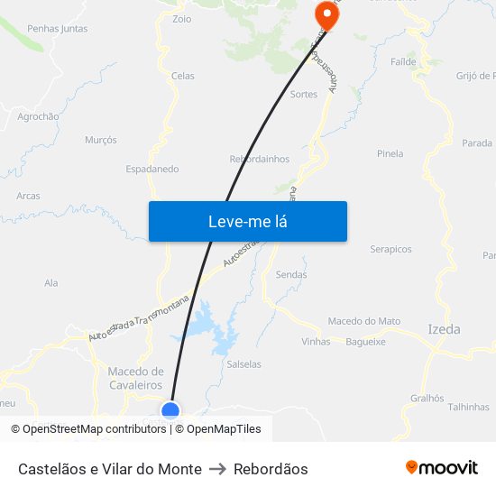 Castelãos e Vilar do Monte to Rebordãos map
