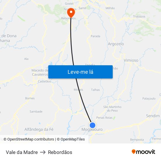 Vale da Madre to Rebordãos map