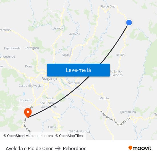 Aveleda e Rio de Onor to Rebordãos map