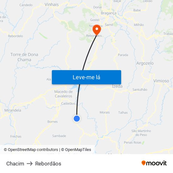 Chacim to Rebordãos map