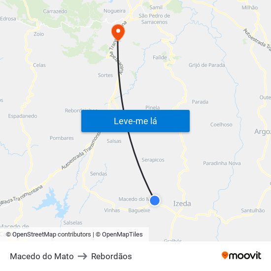 Macedo do Mato to Rebordãos map