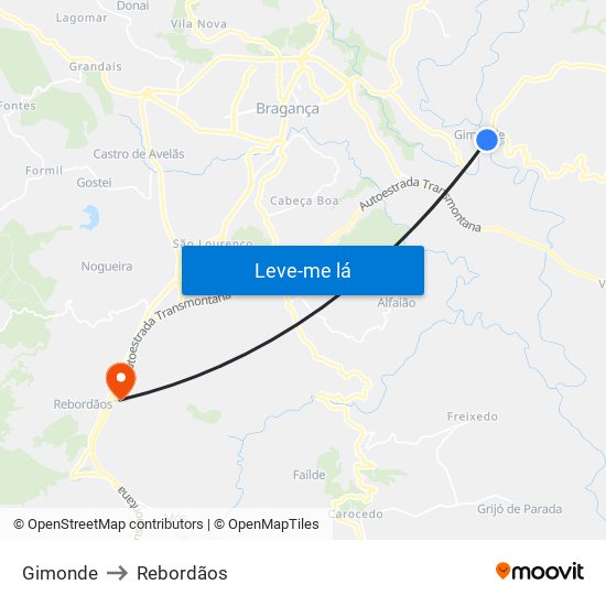 Gimonde to Rebordãos map