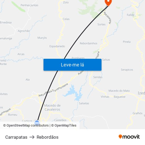 Carrapatas to Rebordãos map