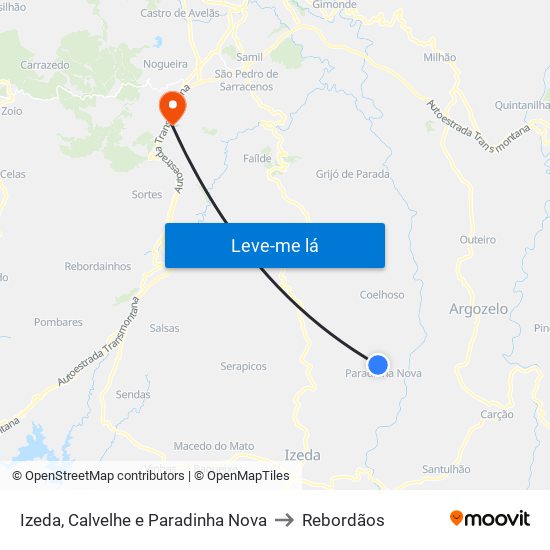 Izeda, Calvelhe e Paradinha Nova to Rebordãos map