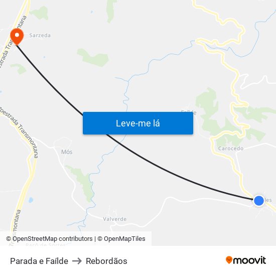 Parada e Faílde to Rebordãos map