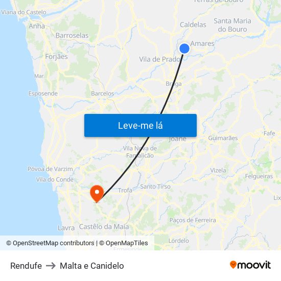 Rendufe to Malta e Canidelo map