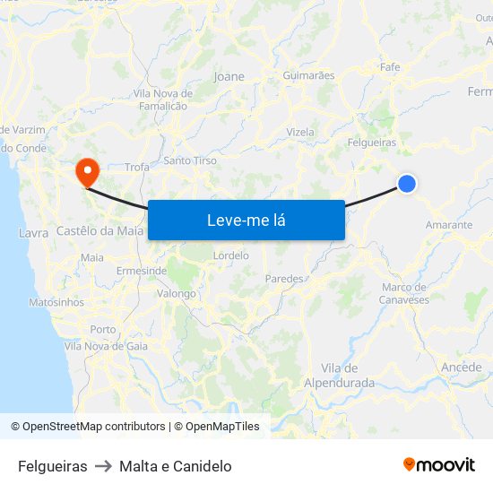 Felgueiras to Malta e Canidelo map