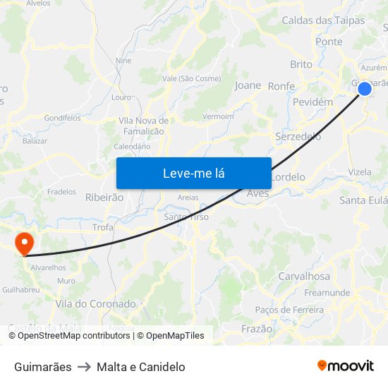 Guimarães to Malta e Canidelo map