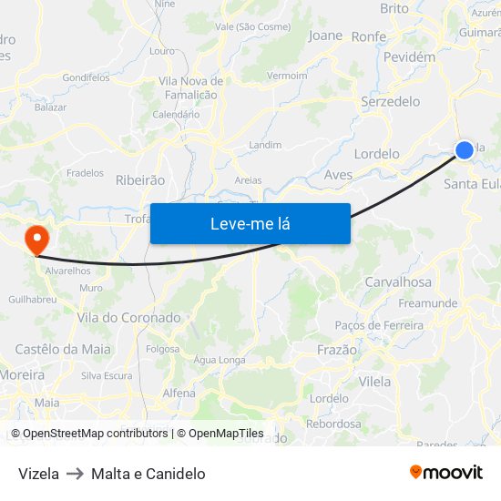 Vizela to Malta e Canidelo map