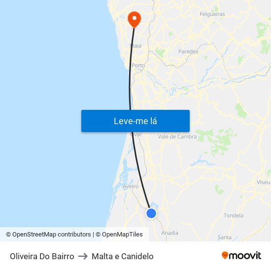 Oliveira Do Bairro to Malta e Canidelo map
