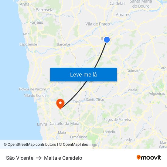 São Vicente to Malta e Canidelo map
